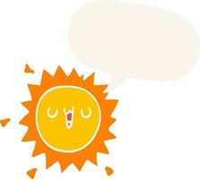 cartoon sun and speech bubble in retro style vector