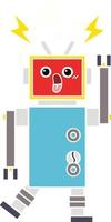 flat color retro cartoon robot malfunction vector