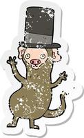 retro distressed sticker of a cartoon monkey in top hat vector