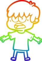 rainbow gradient line drawing worried cartoon boy vector