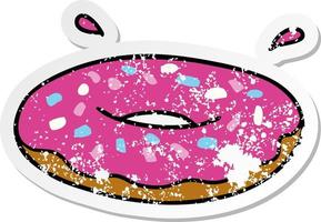 distressed sticker cartoon doodle of an iced ring donut vector