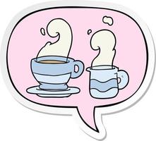 cartoon cup of coffee and speech bubble sticker vector