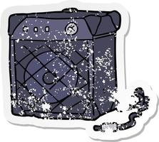 distressed sticker of a cartoon guitar amp vector