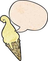 cartoon ice cream and speech bubble in retro texture style vector