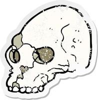 pegatina retro angustiada de un cráneo espeluznante de dibujos animados vector