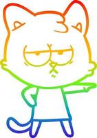 dibujo de línea de gradiente de arco iris gato de dibujos animados aburrido señalando vector