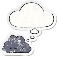 cute cartoon cloud and thought bubble as a distressed worn sticker vector
