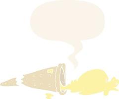 cartoon dropped ice cream and speech bubble in retro style vector