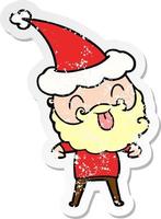 man with beard sticking out tongue wearing santa hat vector