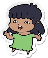 sticker of a cartoon worried woman vector