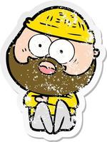 distressed sticker of a cartoon surprised bearded man vector