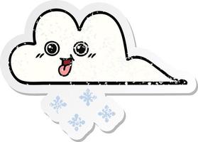 distressed sticker of a cute cartoon snow cloud vector