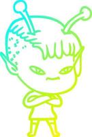 cold gradient line drawing cute cartoon alien girl vector