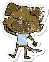 distressed sticker of a cute cartoon dog vector