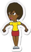 sticker of a cartoon annoyed woman vector