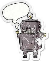 cartoon robot and speech bubble distressed sticker vector