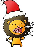 gradient cartoon of a roaring lion wearing santa hat vector