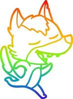 rainbow gradient line drawing cartoon running wolf laughing vector