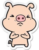 sticker of a cartoon angry pig vector