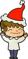 textured cartoon of a happy boy wearing santa hat vector