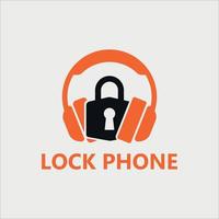 headphone logo design concept with a padlock in the middle vector