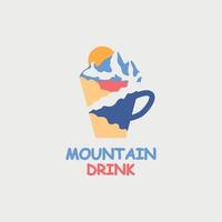 diseño de logotipo de bebida con una imagen de una taza en la que hay montañas vector