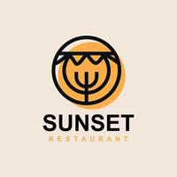 diseño de logotipo de restaurante con una imagen de sol naranja vector