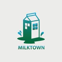 milk drink logo design with a box shape like a building vector