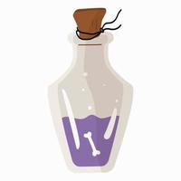 Transparent glass bottle with a magic potion, closed with stoppers highlighted on a white background vector