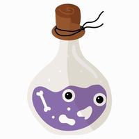 Transparent glass bottle with a magic potion, closed with stoppers highlighted on a white background vector