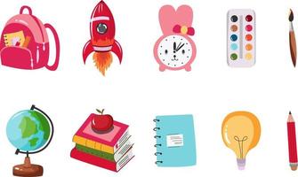 conjunto de objetos y cosas de la educación para la escuela, un conjunto de iconos planos, iconos, ilustración vectorial vector