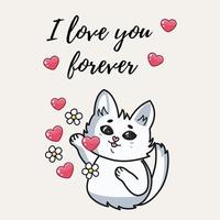 Two cats love each other and kiss happily, text i love forever. ,vector illustration vector