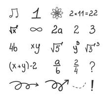 set of mathematical equations and numbers. The theory of the laws of geometry and the mathematical formula of the equation on the blackboard. Vector hand-drawn illustration