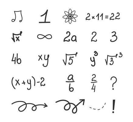 set of mathematical equations and numbers. The theory of the laws of geometry and the mathematical formula of the equation on the blackboard. Vector hand-drawn illustration