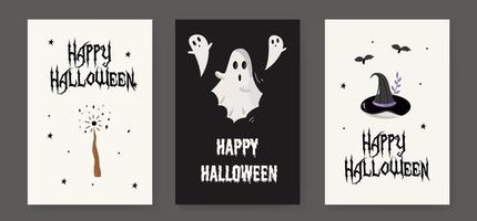 Vector set of invitation templates or posters for a Halloween party, vector illustration.