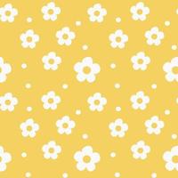 Hand-drawn abstract chamomile flowers and circles in the form of a seamless pattern on a white background. Repeating floral vector pattern