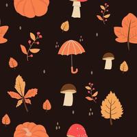 Seamless pattern with orange and yellow autumn leaves, with rowan and mushrooms. Perfect for wallpaper, gift paper, vector