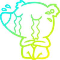 cold gradient line drawing cartoon crying bear vector