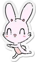 distressed sticker of a cute cartoon rabbit vector