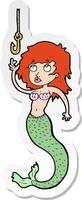 sticker of a cartoon mermaid and hook vector