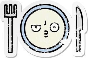 distressed sticker of a cute cartoon dinner plate vector