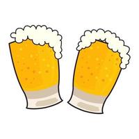 Vector cartoon image two glasses of beer. Isolated over white background. Beer with froth and bubbles