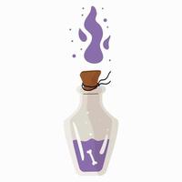 Transparent glass bottle with a magic potion, closed with stoppers highlighted on a white background vector