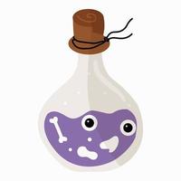 Transparent glass bottle with a magic potion, closed with stoppers highlighted on a white background vector