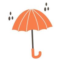 ilustración de un paraguas naranja y gotas de lluvia. diseño plano. vector. vector
