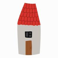 Vector flat design of a cozy old house with a red roof and gray walls.