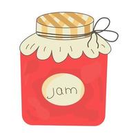 strawberry jam in a beautiful jar, autumn vector illustration.