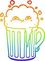 rainbow gradient line drawing happy cartoon mug of beer vector