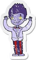 retro distressed sticker of a cartoon vampire boy vector