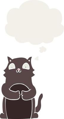 cartoon cat and thought bubble in retro style